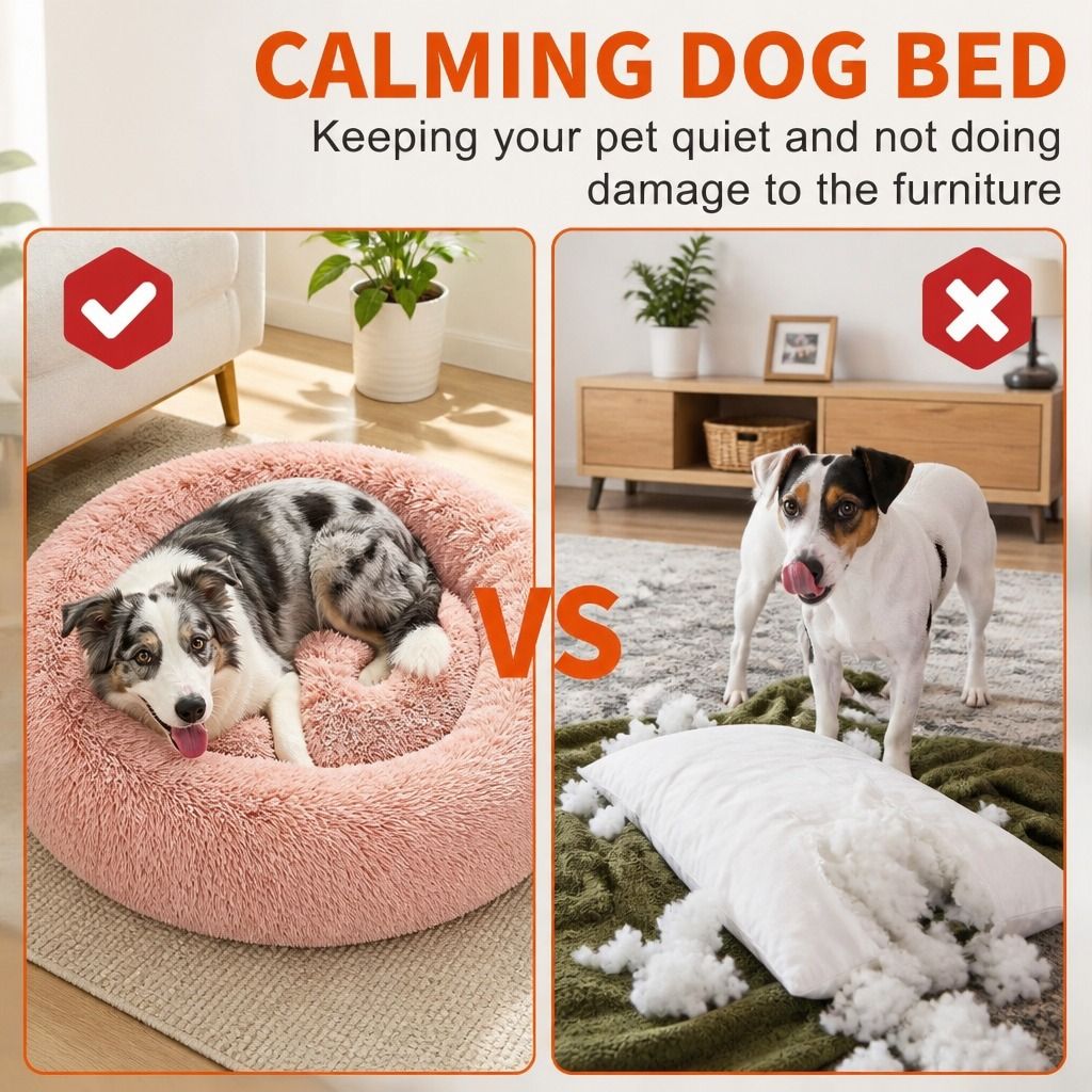 Pet Dog Bedding Warm Plush Round Comfortable Nest Comfy Sleeping kennel Pink view 3