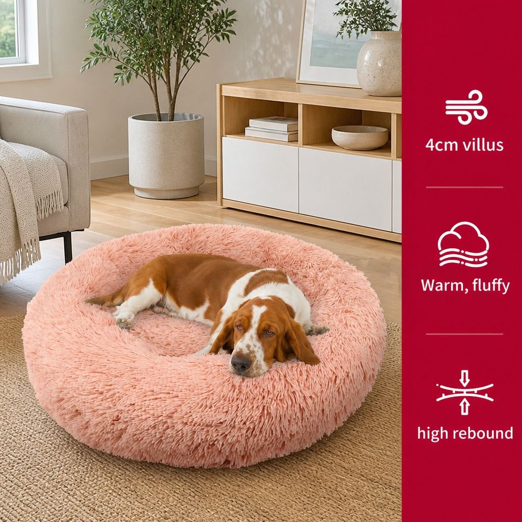 Pet Dog Bedding Warm Plush Round Comfortable Nest Comfy Sleeping kennel Pink view 4