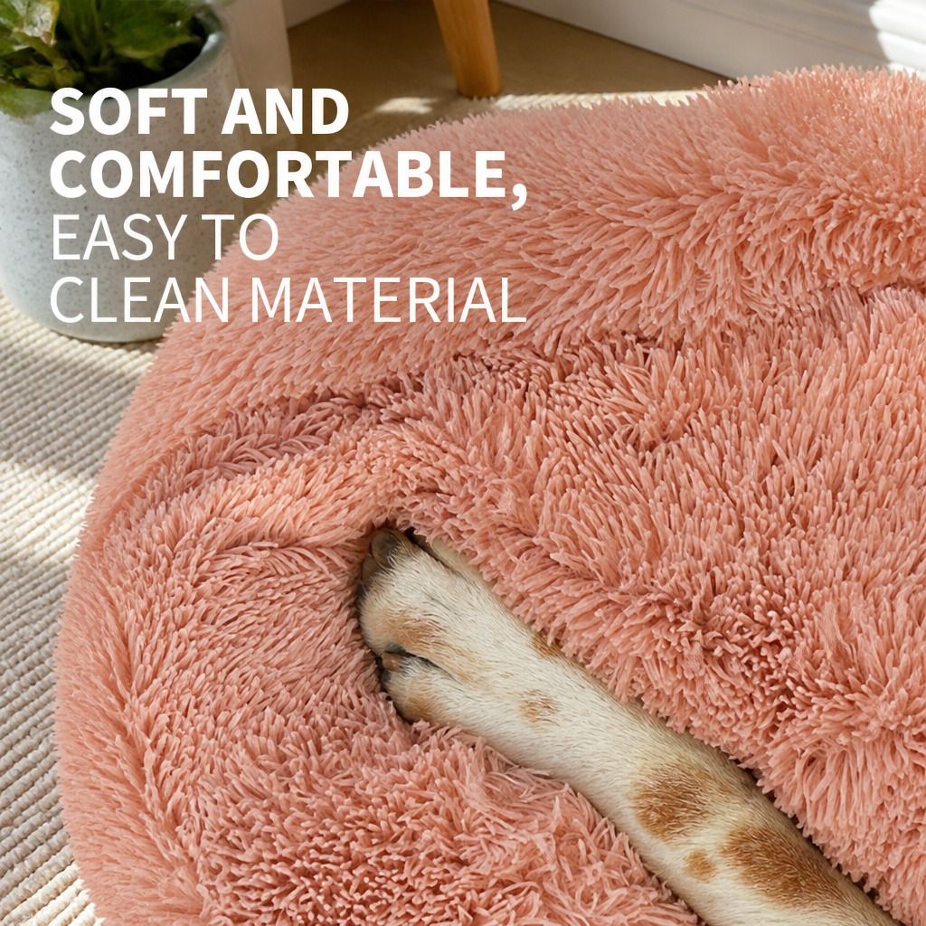 Pet Dog Bedding Warm Plush Round Comfortable Nest Comfy Sleeping kennel Pink view 5