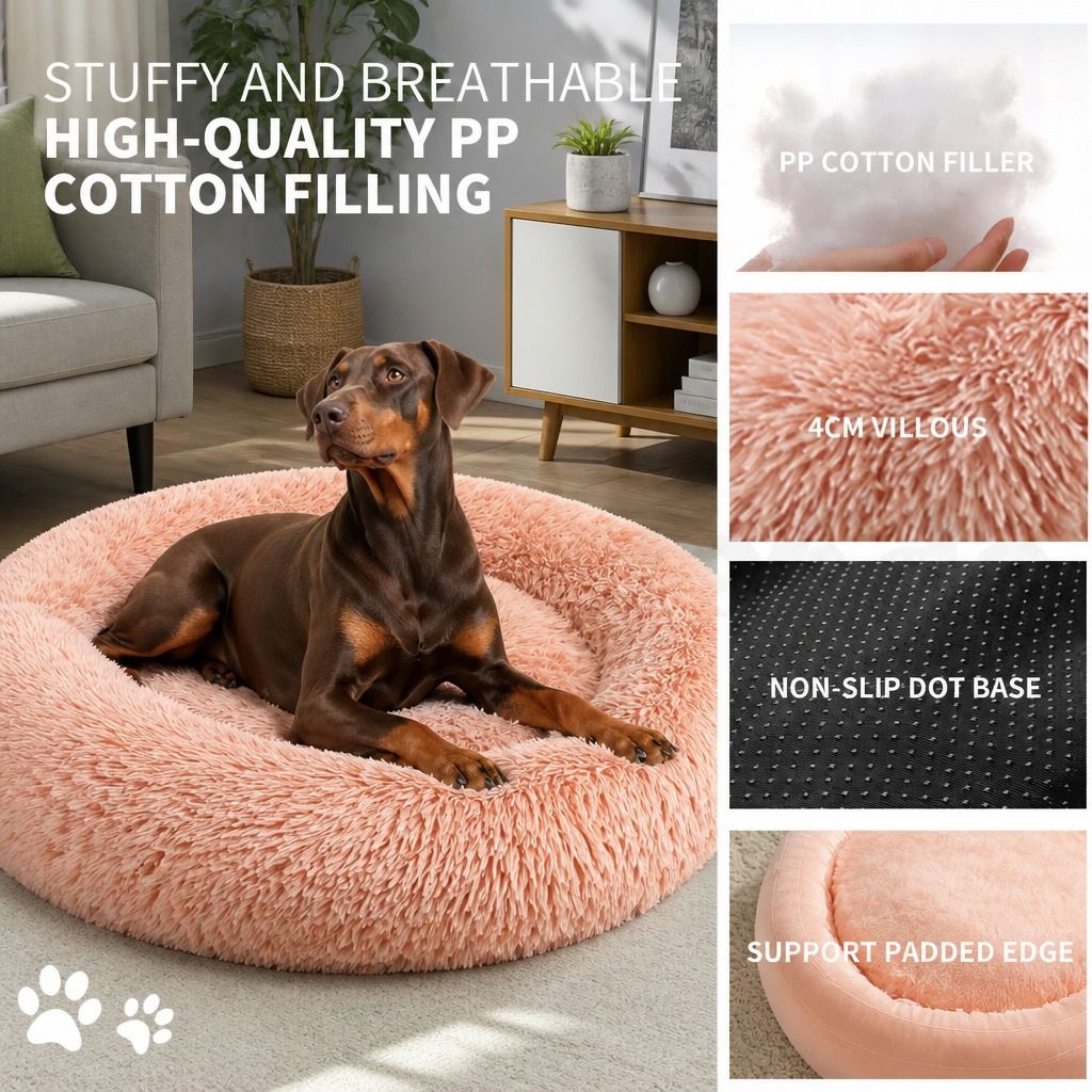 Pet Dog Bedding Warm Plush Round Comfortable Nest Comfy Sleeping kennel Pink view 7