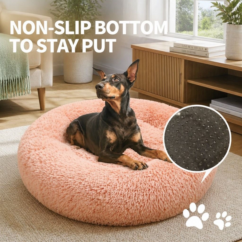 Pet Dog Bedding Warm Plush Round Comfortable Nest Comfy Sleeping kennel Pink view 8
