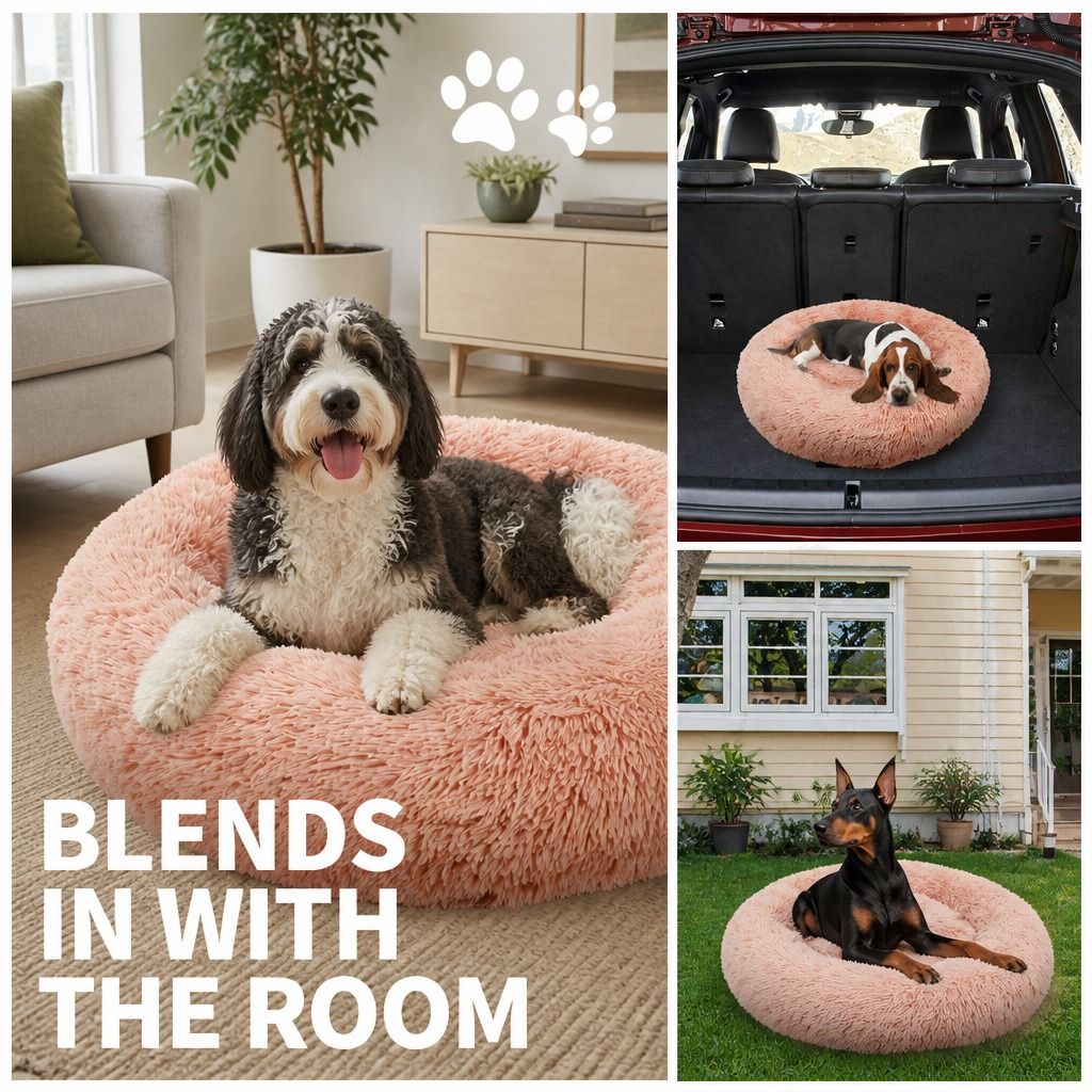 Pet Dog Bedding Warm Plush Round Comfortable Nest Comfy Sleeping kennel Pink view 9