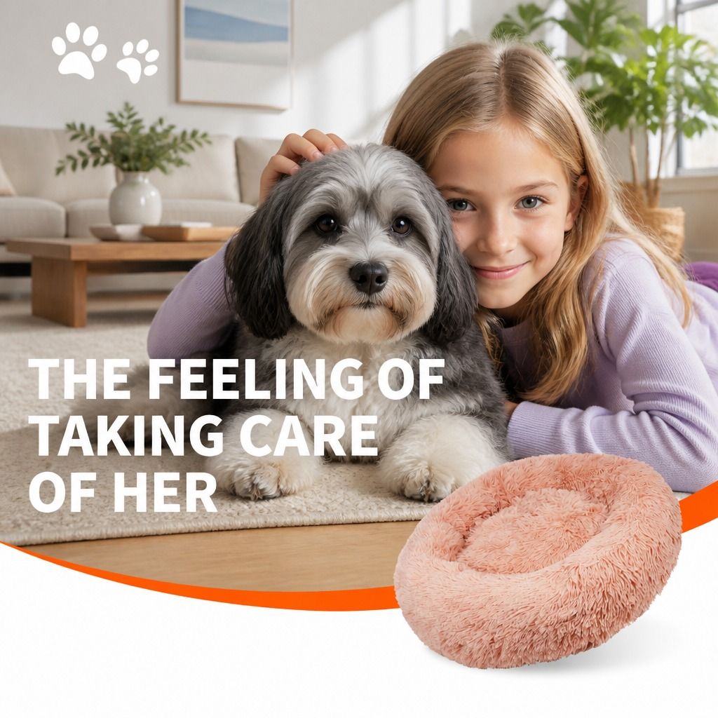 Pet Dog Bedding Warm Plush Round Comfortable Nest Comfy Sleeping kennel Pink view 10