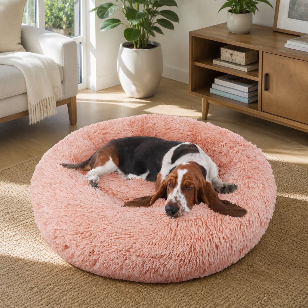 Pet Dog Bedding Warm Plush Round Comfortable Nest Comfy Sleeping kennel Pink view 11