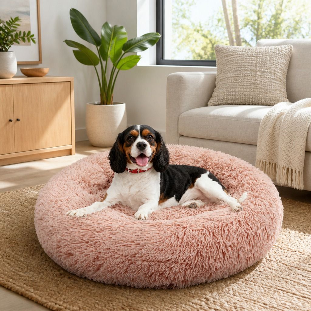 Pet Dog Bedding Warm Plush Round Comfortable Nest Comfy Sleeping kennel Pink view 12