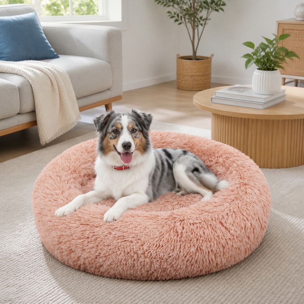 Pet Dog Bedding Warm Plush Round Comfortable Nest Comfy Sleep kennel Pink M 70cm — image 1