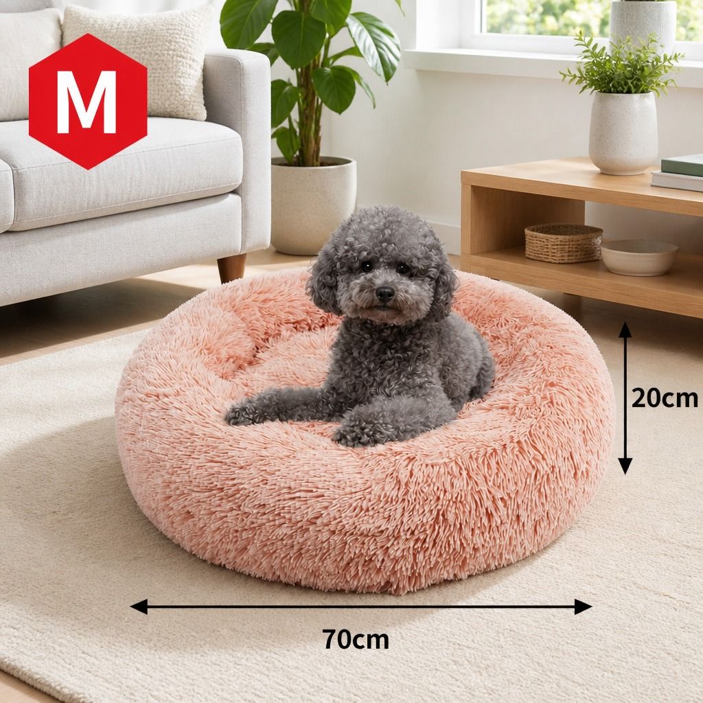 Pet Dog Bedding Warm Plush Round Comfortable Nest Comfy Sleep kennel Pink M 70cm view 3