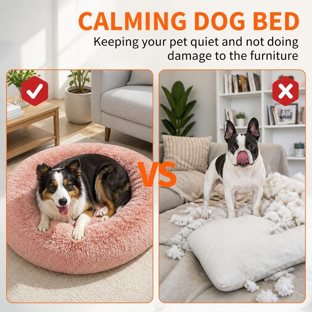 Pet Dog Bedding Warm Plush Round Comfortable Nest Comfy Sleep kennel Pink M 70cm view 4