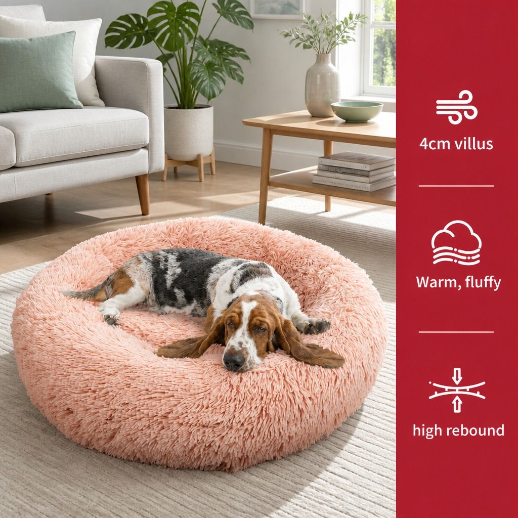 Pet Dog Bedding Warm Plush Round Comfortable Nest Comfy Sleep kennel Pink M 70cm view 5