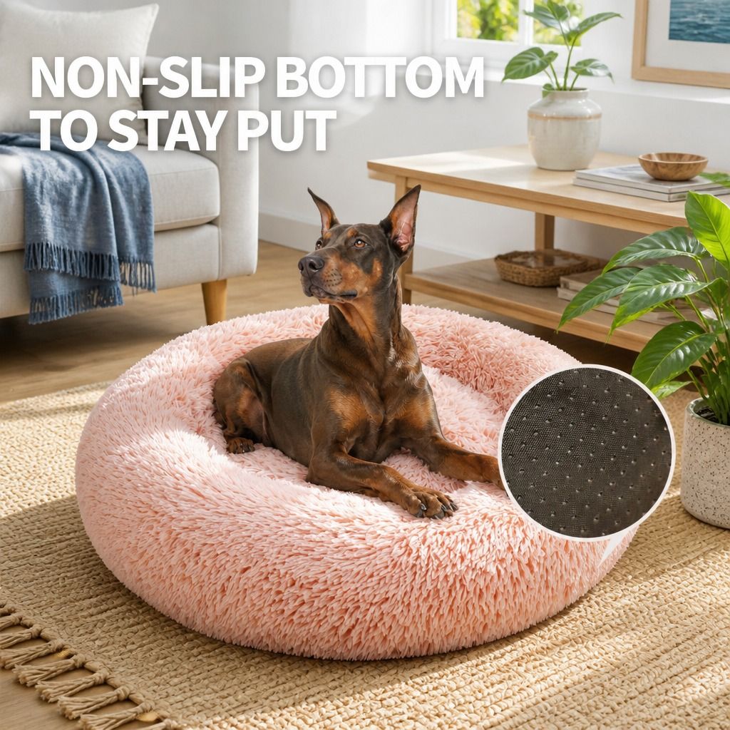 Pet Dog Bedding Warm Plush Round Comfortable Nest Comfy Sleep kennel Pink M 70cm view 9