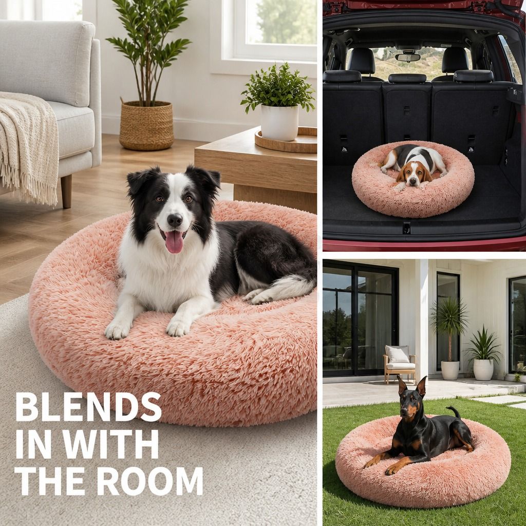 Pet Dog Bedding Warm Plush Round Comfortable Nest Comfy Sleep kennel Pink M 70cm view 10
