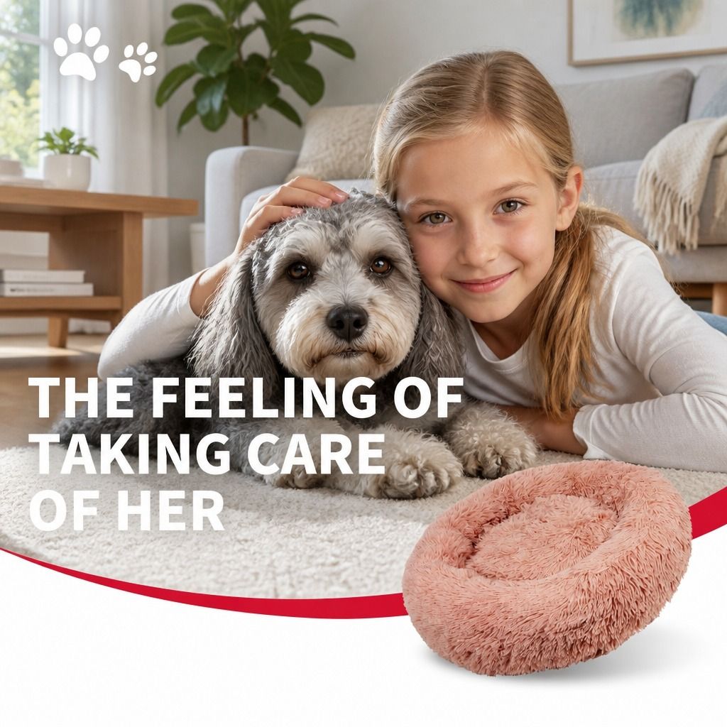 Pet Dog Bedding Warm Plush Round Comfortable Nest Comfy Sleep kennel Pink M 70cm view 11