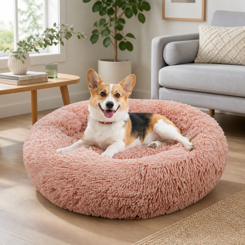 Pet Dog Bedding Warm Plush Round Comfortable Nest Comfy Sleep kennel Pink M 70cm view 12