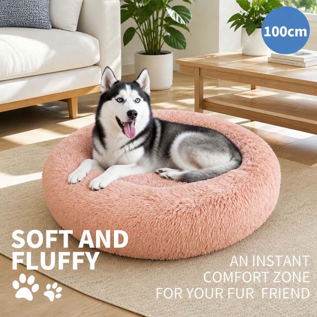 Pet Dog Bedding Warm Plush Round Comfortable Nest Comfy Sleep kennel Pink XL 100 view 2