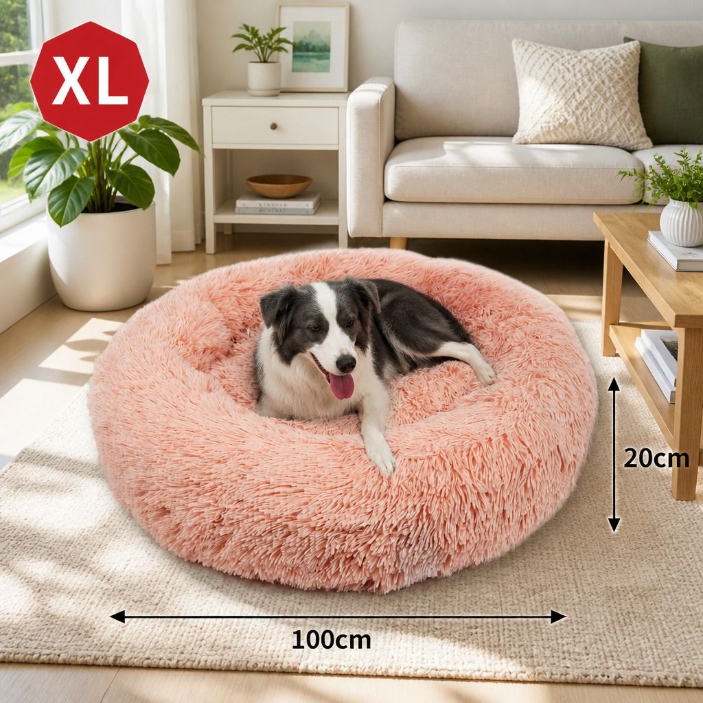 Pet Dog Bedding Warm Plush Round Comfortable Nest Comfy Sleep kennel Pink XL 100 view 3