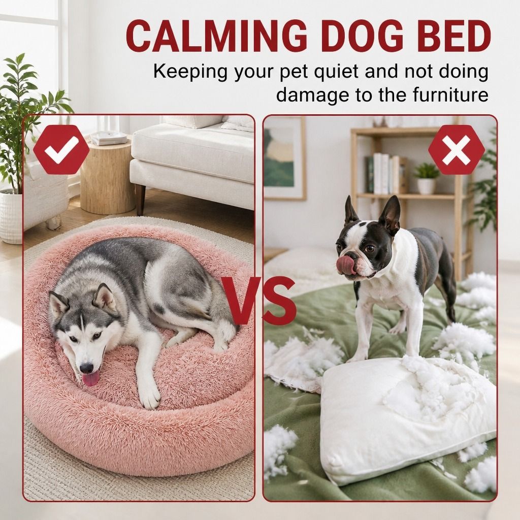 Pet Dog Bedding Warm Plush Round Comfortable Nest Comfy Sleep kennel Pink XL 100 view 4