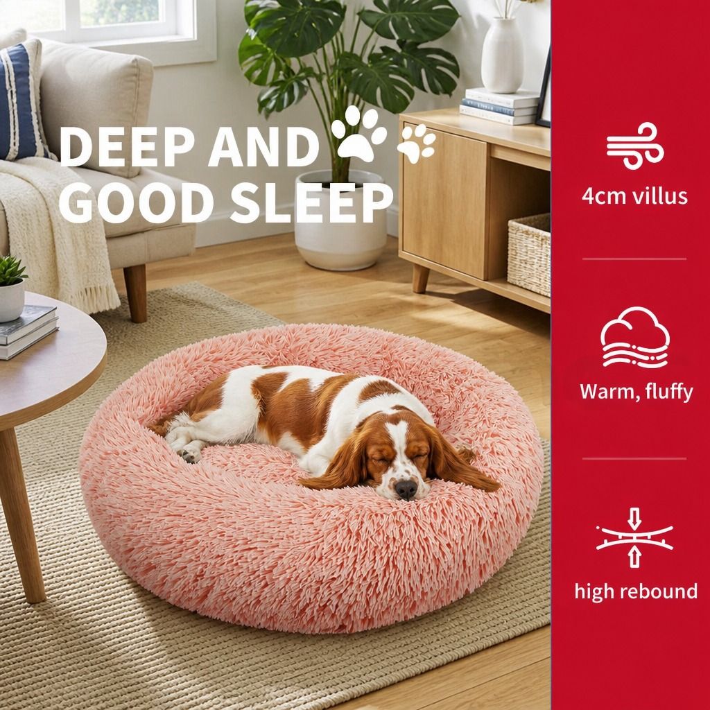 Pet Dog Bedding Warm Plush Round Comfortable Nest Comfy Sleep kennel Pink XL 100 view 5