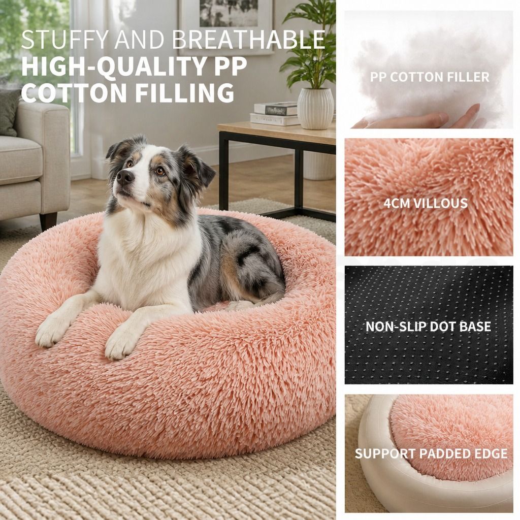 Pet Dog Bedding Warm Plush Round Comfortable Nest Comfy Sleep kennel Pink XL 100 view 8
