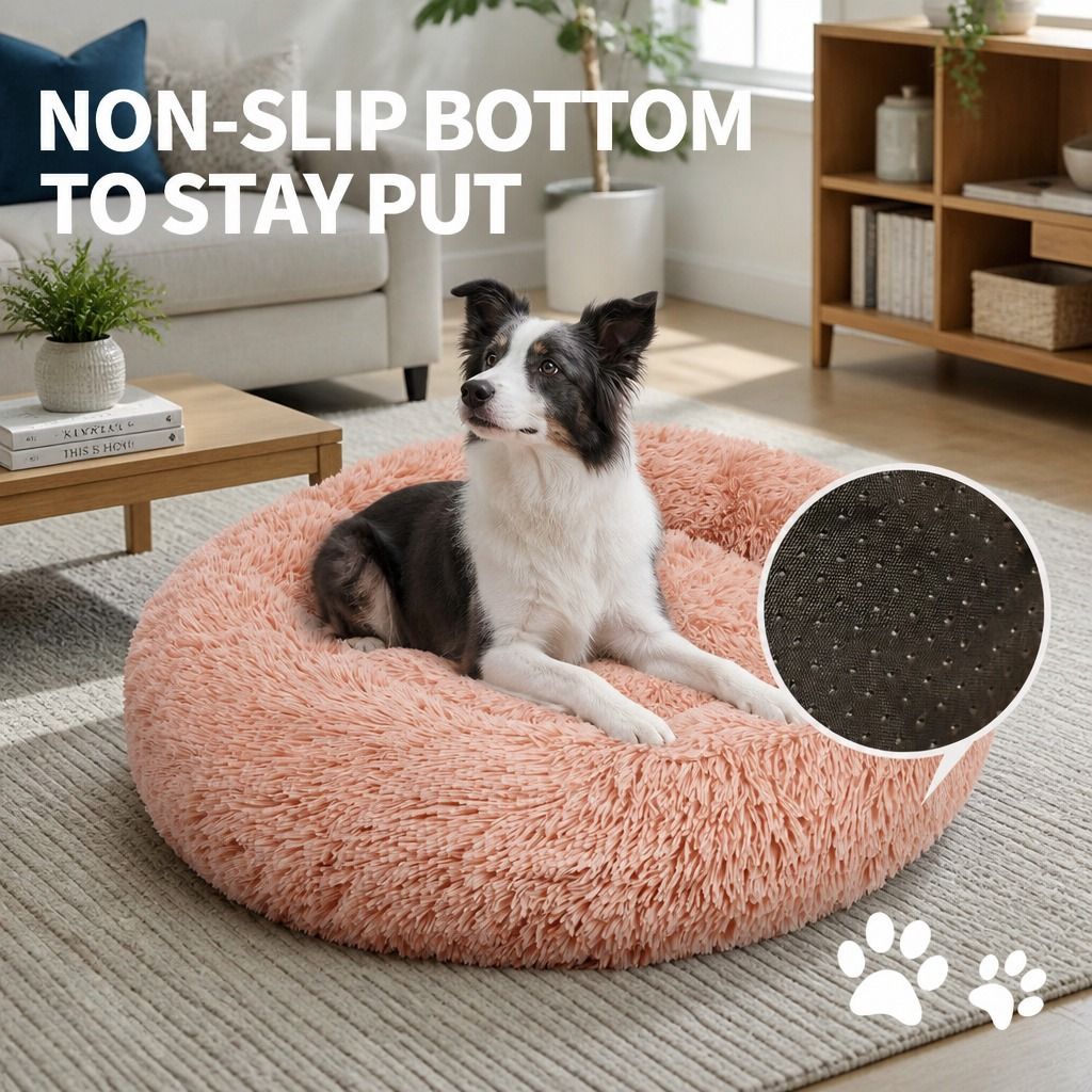 Pet Dog Bedding Warm Plush Round Comfortable Nest Comfy Sleep kennel Pink XL 100 view 9
