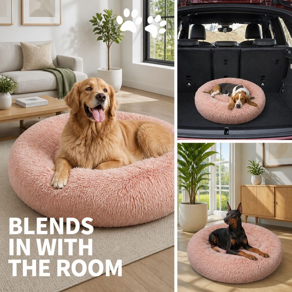 Pet Dog Bedding Warm Plush Round Comfortable Nest Comfy Sleep kennel Pink XL 100 view 10