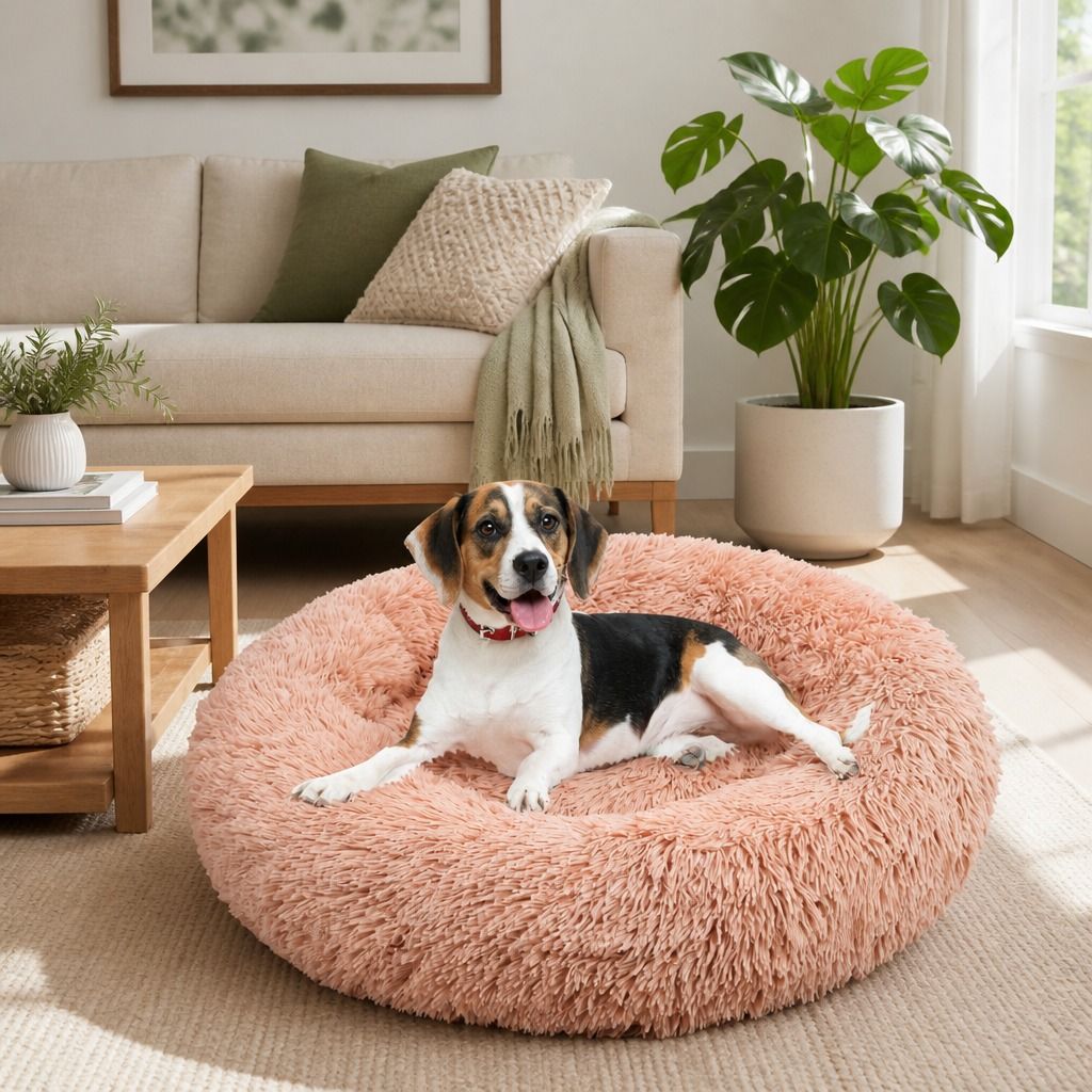 Pet Dog Bedding Warm Plush Round Comfortable Nest Comfy Sleep kennel Pink XL 100 view 12