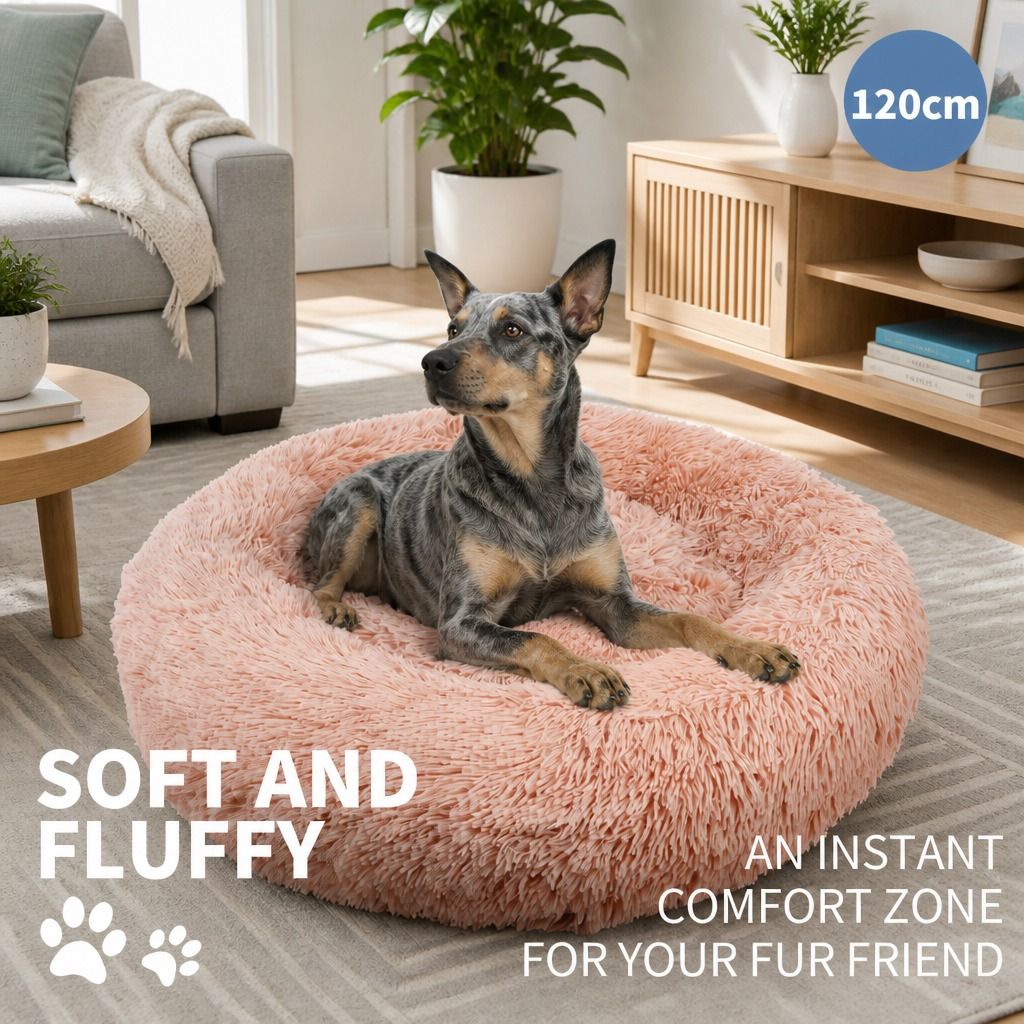 Pet Dog Bedding Warm Plush Round Comfortable Nest Comfy Sleep kennel Pink XXL view 2