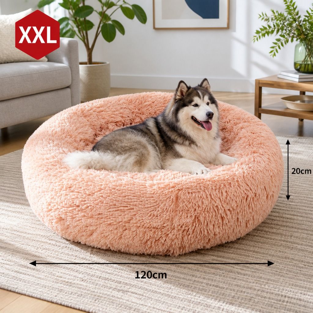 Pet Dog Bedding Warm Plush Round Comfortable Nest Comfy Sleep kennel Pink XXL view 3