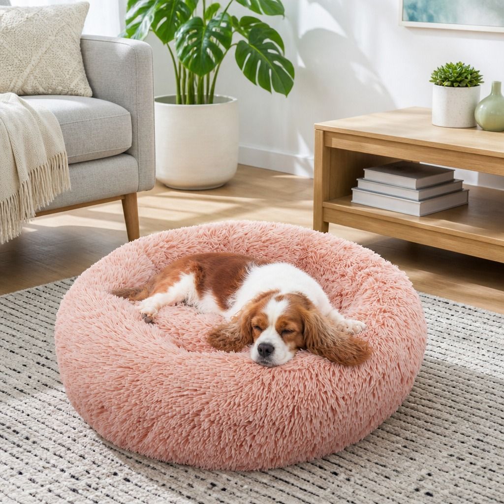 Pet Dog Bedding Warm Plush Round Comfortable Nest Comfy Sleep kennel Pink XXL view 5