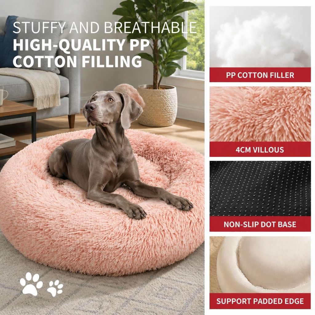 Pet Dog Bedding Warm Plush Round Comfortable Nest Comfy Sleep kennel Pink XXL view 8