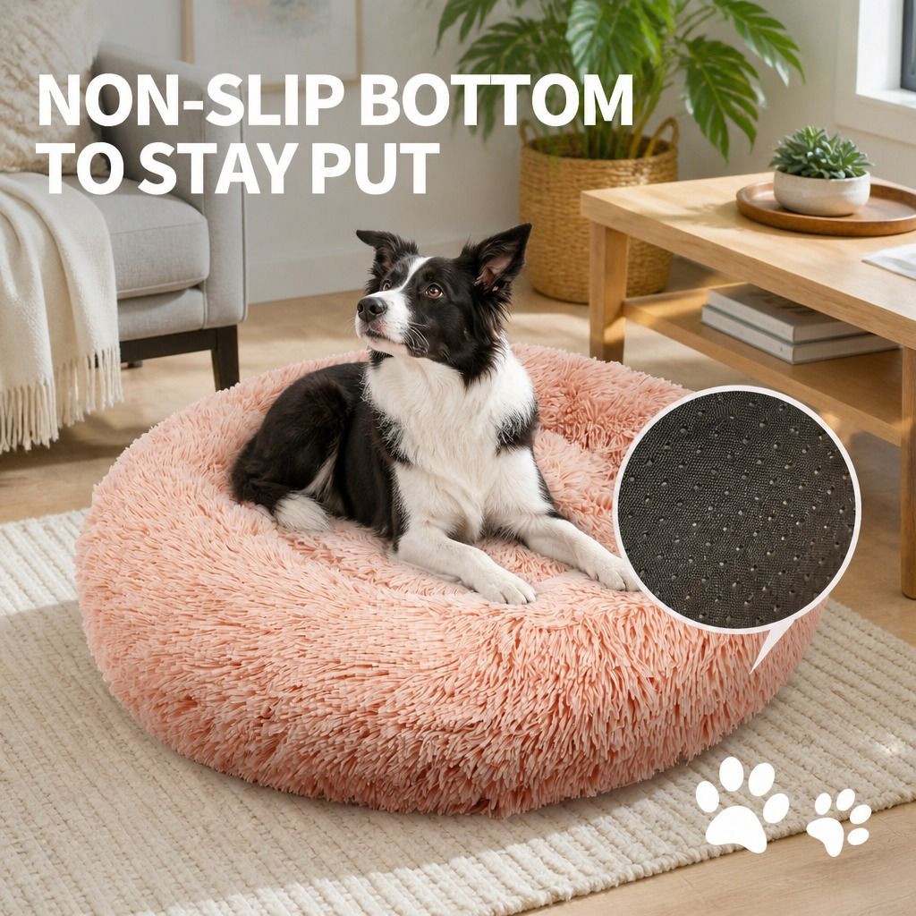Pet Dog Bedding Warm Plush Round Comfortable Nest Comfy Sleep kennel Pink XXL view 9