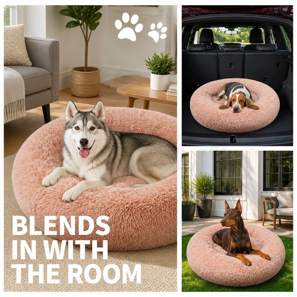 Pet Dog Bedding Warm Plush Round Comfortable Nest Comfy Sleep kennel Pink XXL view 10