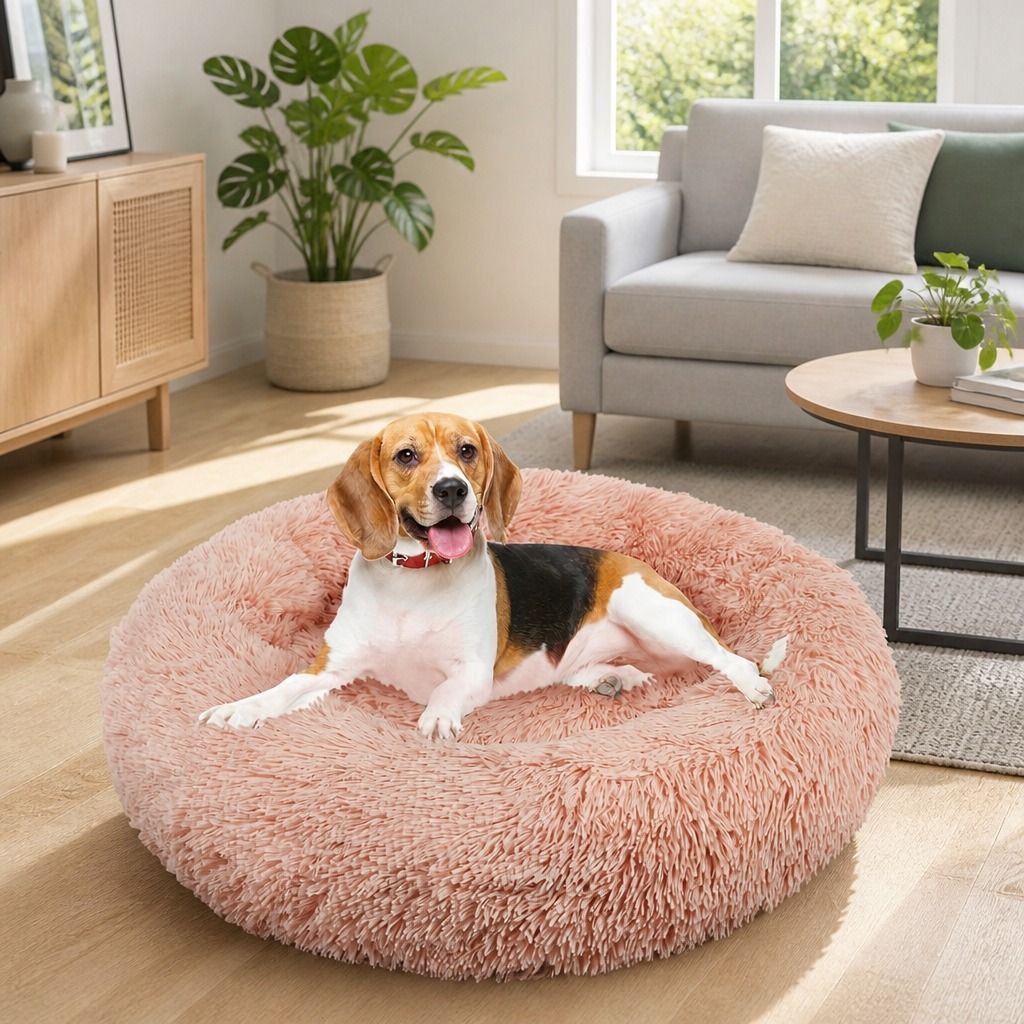 Pet Dog Bedding Warm Plush Round Comfortable Nest Comfy Sleep kennel Pink XXL view 12