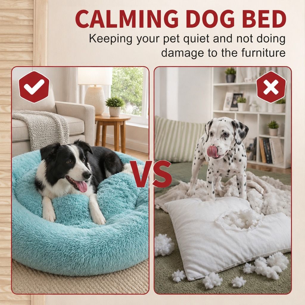 Pet Dog Bedding Warm Plush Round Comfortable Nest Comfy Sleeping kennel Green view 3