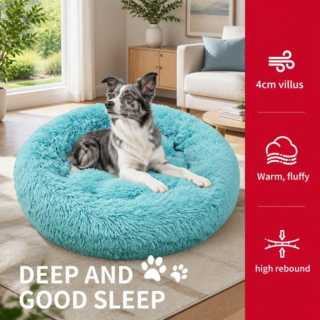 Pet Dog Bedding Warm Plush Round Comfortable Nest Comfy Sleeping kennel Green view 4