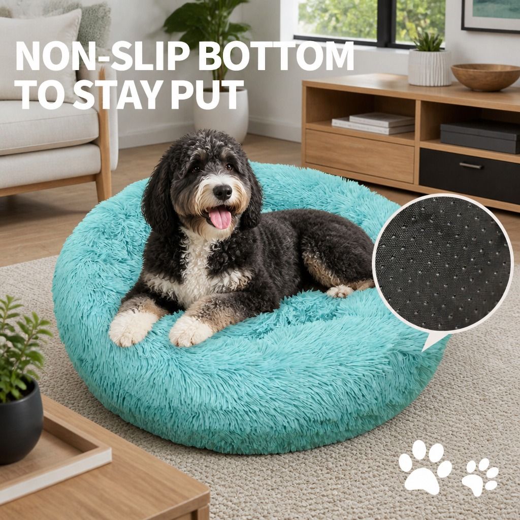 Pet Dog Bedding Warm Plush Round Comfortable Nest Comfy Sleeping kennel Green view 8