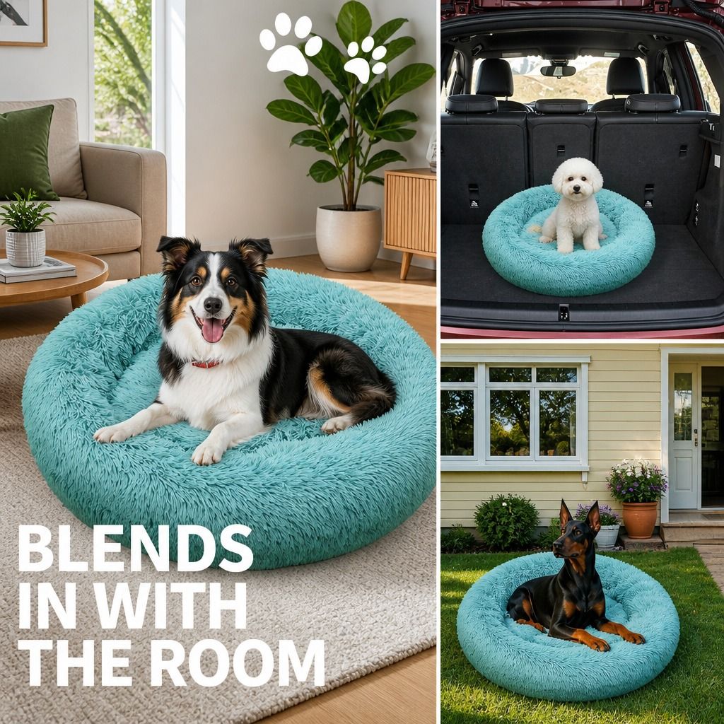 Pet Dog Bedding Warm Plush Round Comfortable Nest Comfy Sleeping kennel Green view 9