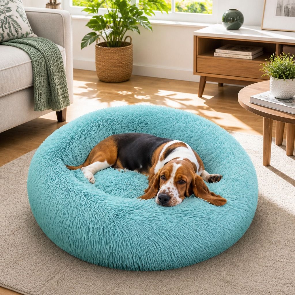 Pet Dog Bedding Warm Plush Round Comfortable Nest Comfy Sleeping kennel Green view 11