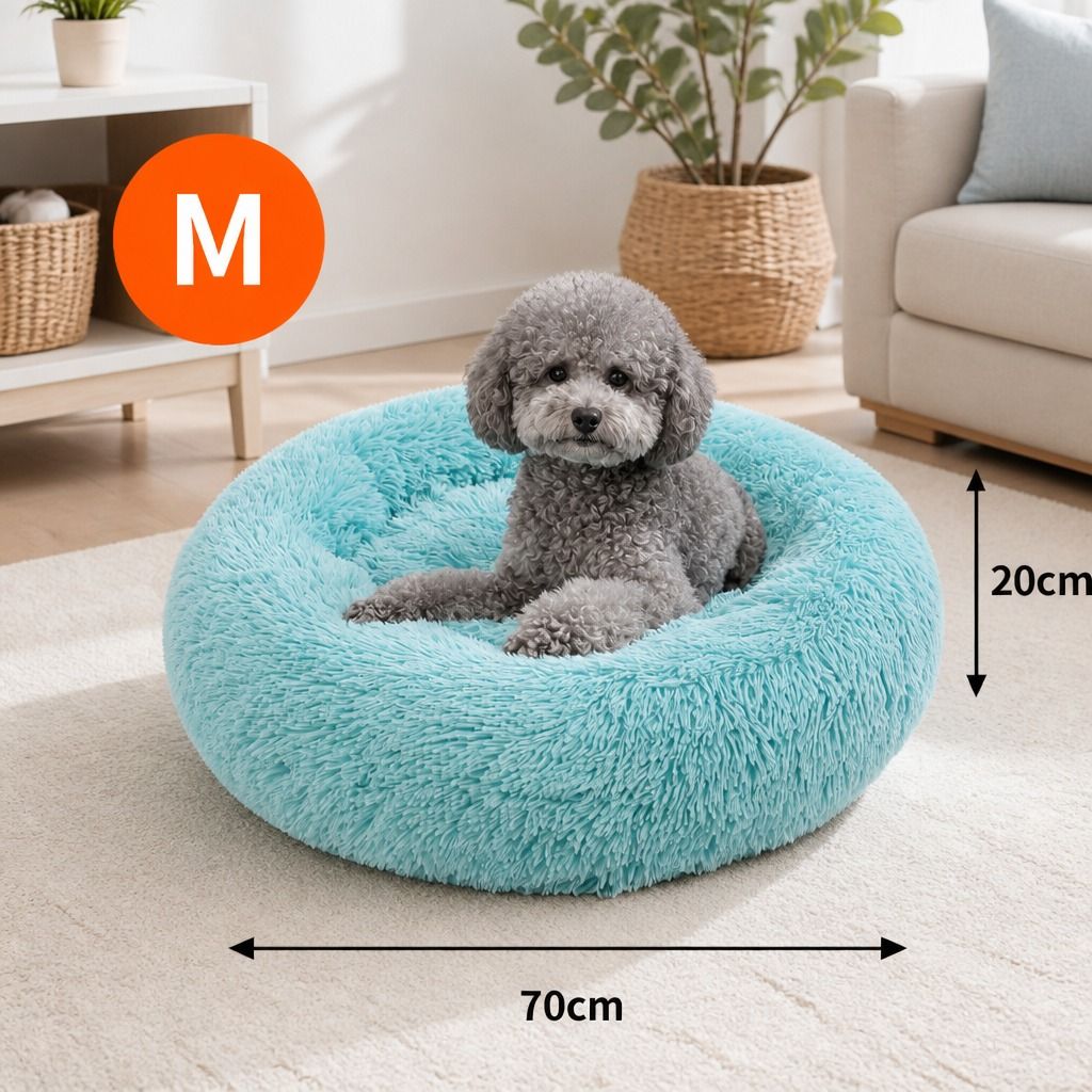 Pet Dog Bed Warm Plush Round Comfortable Nest Comfy Sleeping kennel Green M 70cm view 2