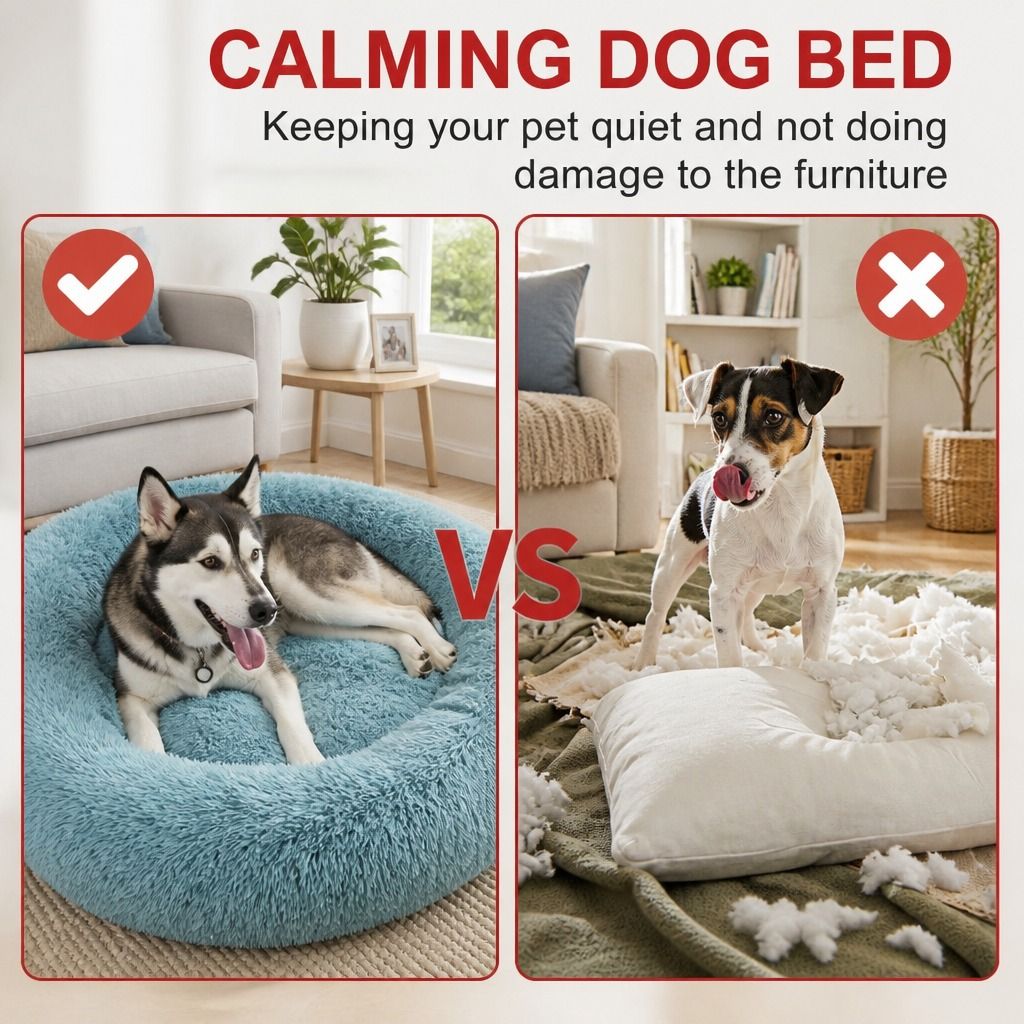 Pet Dog Bed Warm Plush Round Comfortable Nest Comfy Sleeping kennel Green M 70cm view 3