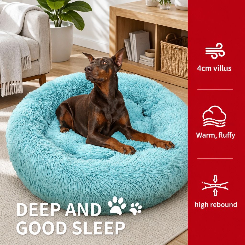 Pet Dog Bed Warm Plush Round Comfortable Nest Comfy Sleeping kennel Green M 70cm view 4