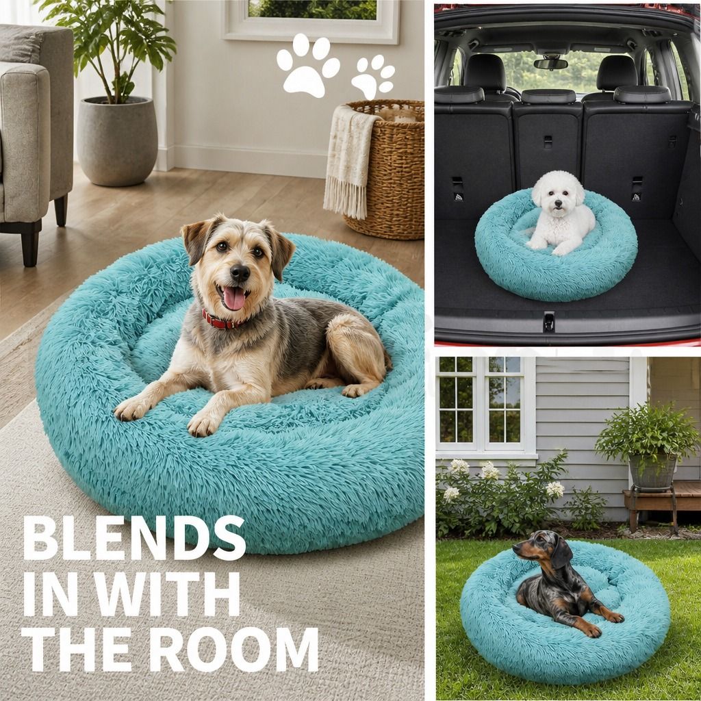 Pet Dog Bed Warm Plush Round Comfortable Nest Comfy Sleeping kennel Green M 70cm view 9