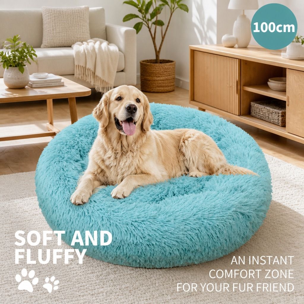 Pet Dog Bedding Warm Plush Round Comfortable Nest Comfy Sleep kennel Green 100cm view 2
