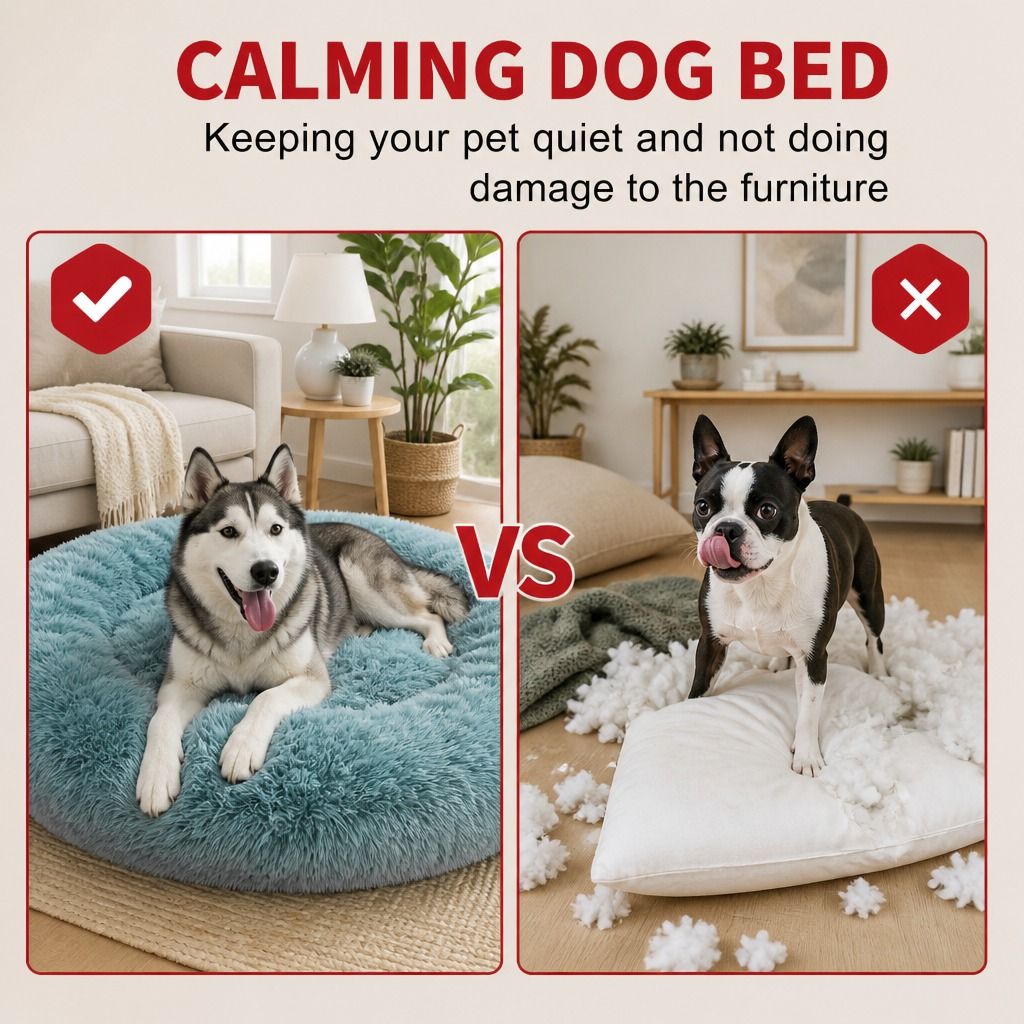 Pet Dog Bedding Warm Plush Round Comfortable Nest Comfy Sleep kennel Green 100cm view 4