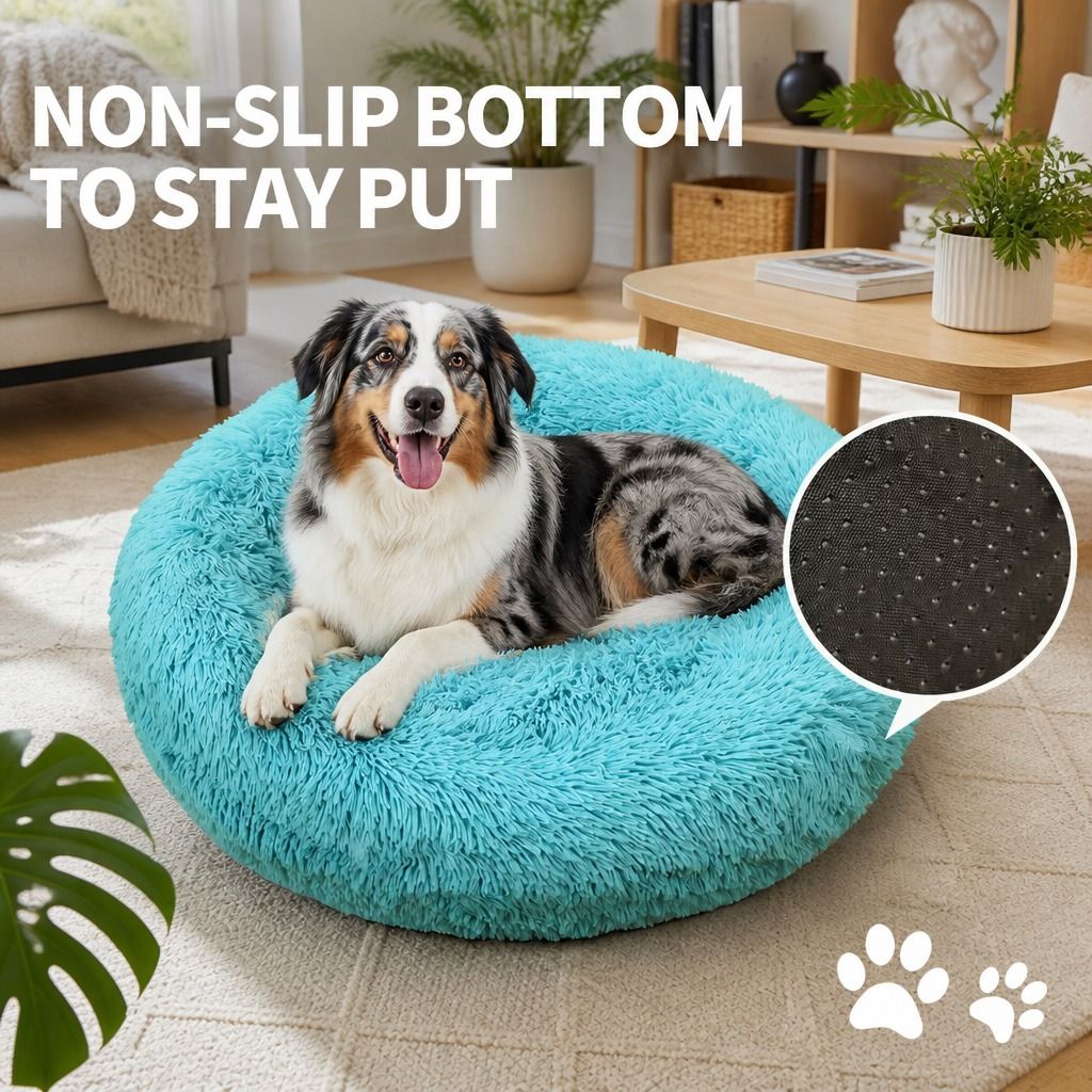 Pet Dog Bedding Warm Plush Round Comfortable Nest Comfy Sleep kennel Green 100cm view 9