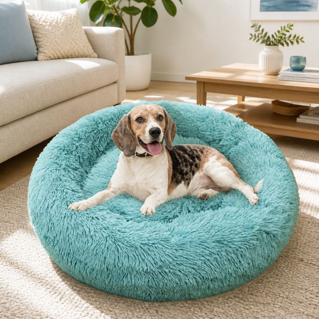 Pet Dog Bedding Warm Plush Round Comfortable Nest Comfy Sleep kennel Green 100cm view 12