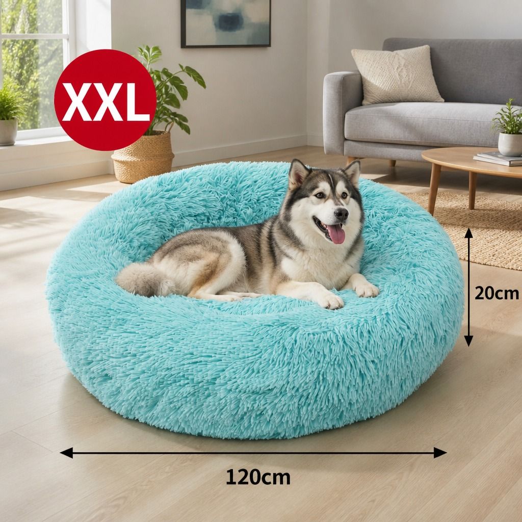 Pet Dog Bedding Warm Plush Round Comfortable Nest Comfy Sleep kennel Green 120cm view 2
