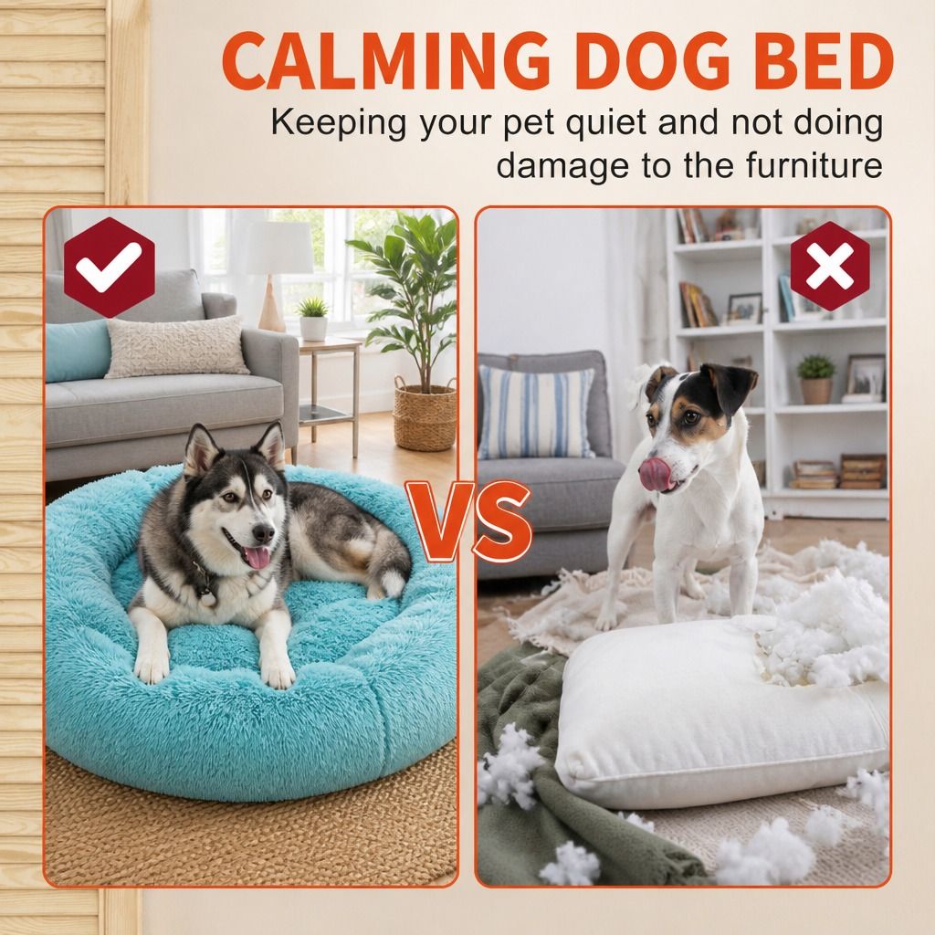 Pet Dog Bedding Warm Plush Round Comfortable Nest Comfy Sleep kennel Green 120cm view 3