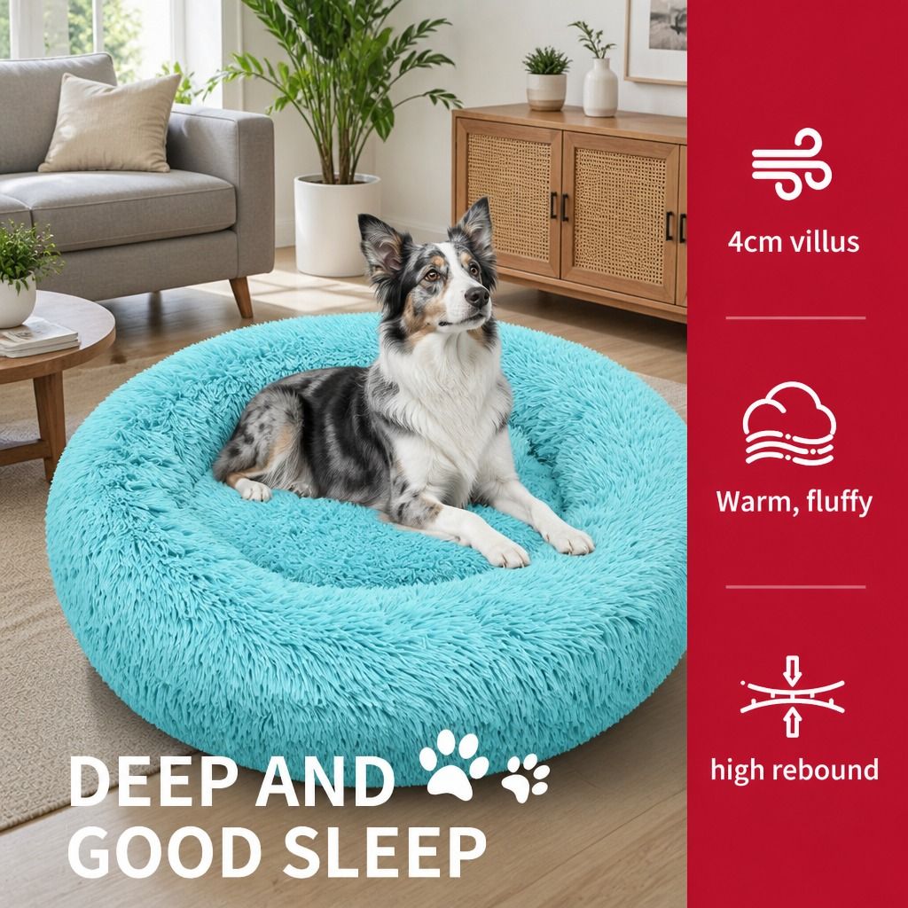 Pet Dog Bedding Warm Plush Round Comfortable Nest Comfy Sleep kennel Green 120cm view 4