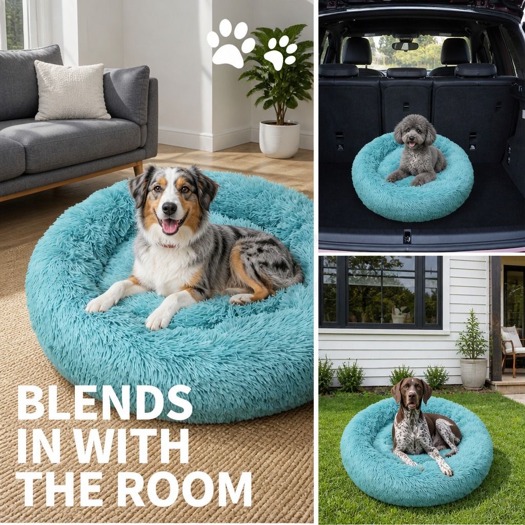 Pet Dog Bedding Warm Plush Round Comfortable Nest Comfy Sleep kennel Green 120cm view 9