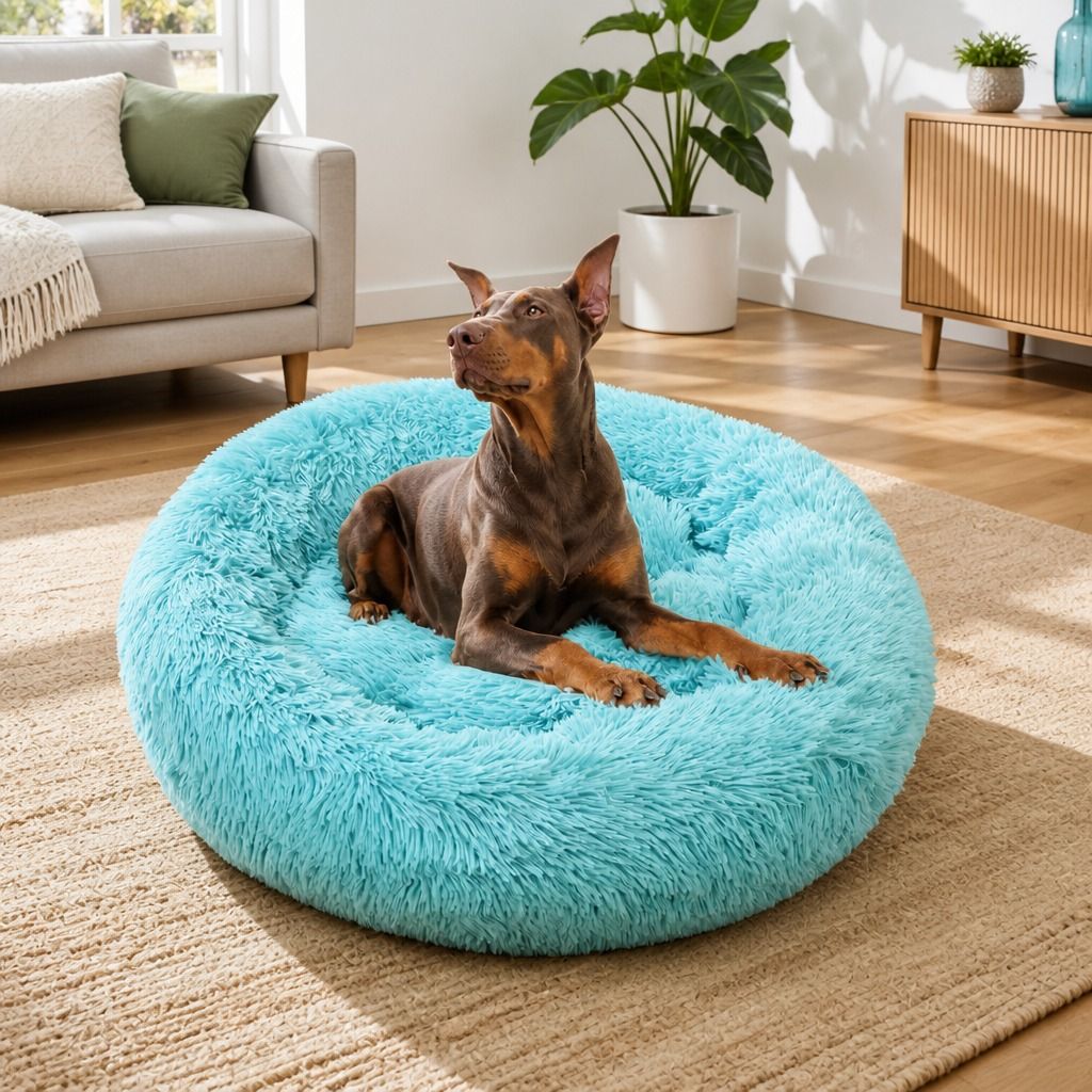 Pet Dog Bedding Warm Plush Round Comfortable Nest Comfy Sleep kennel Green 120cm view 11